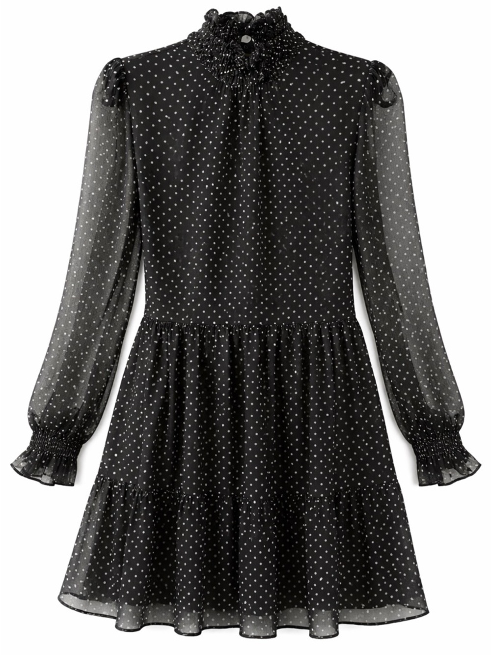Sezane Black Polka Dot Long Sleeve Dress